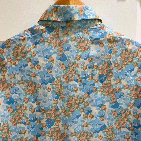 Vintage Smocked Shoulder Puff Sleeve Blue Floral Top - Picture 8 of 9
